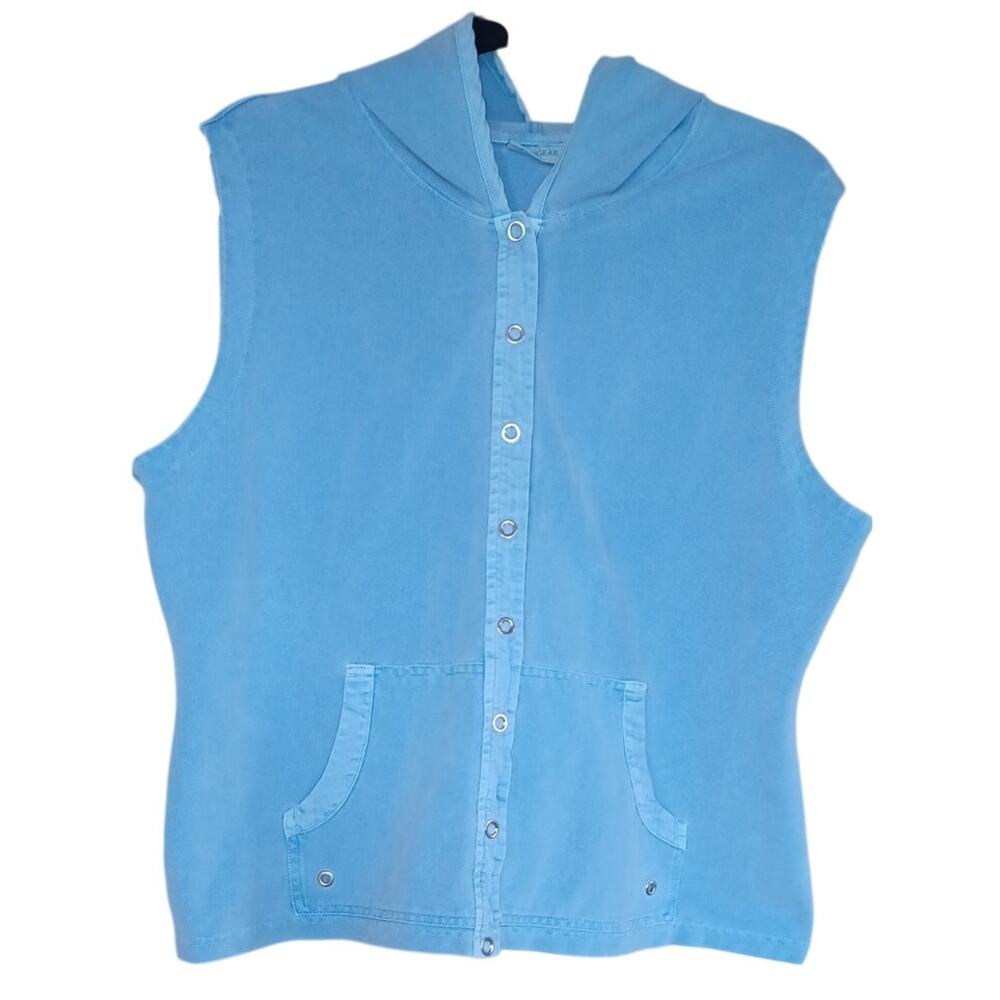 Field Gear Sleeveless Hoodie Snaps Kangaroo Pocket Women's XL Cotton Blend Blue